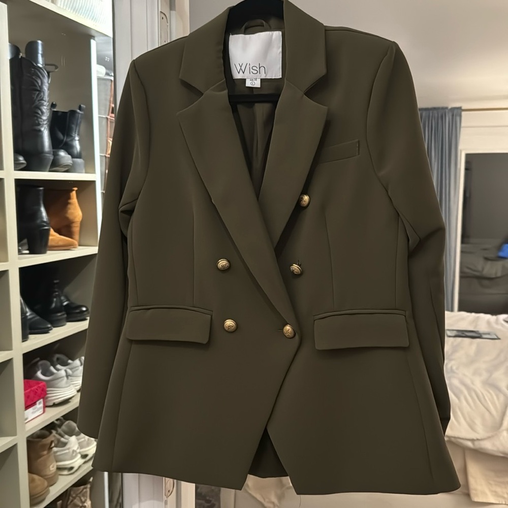 Green Blazer Jacket with Gold Buttons